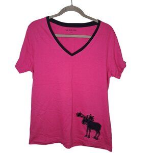 NEW Hatley Little Blue House Pink Moose V  Neck Tee Size Large